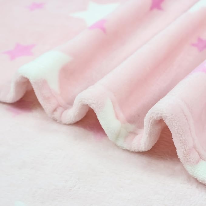 3-in-1 Kids Travel Blanket and Pillow Set - 40x60 Inches Soft Pink Star Design,Kids Travel Blanket Airplane Compact with Bag, Potable Pillow Blanket for Travel Airplane Train Bed Office