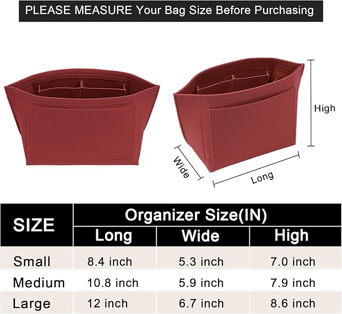 LOUKAYCCI Purse Organizer Insert for Longchamp Le Pliage M Handbag Insert Felt Long Champ Tote Bag Organizer Insert with Cup (BurGundy, Medium)