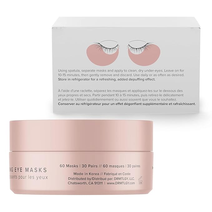 DRMTLGY Brightening Eye Masks – Biodegradable Hydrogel Under Eye Patches with Caffeine, Peptides, Hyaluronic Acid & Niacinamide – Depuff, Hydrate & Smooth Dark Circles – 60 Count