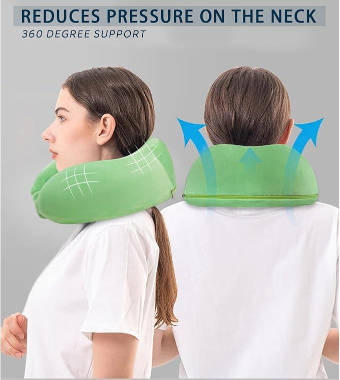 Travel Neck Pillow for Sleeping Soft Memory Foam Pillows Lightweight Breathable Airplane Pillow Support Head and Chin Perfect for Camping Train Car Office Rest Green