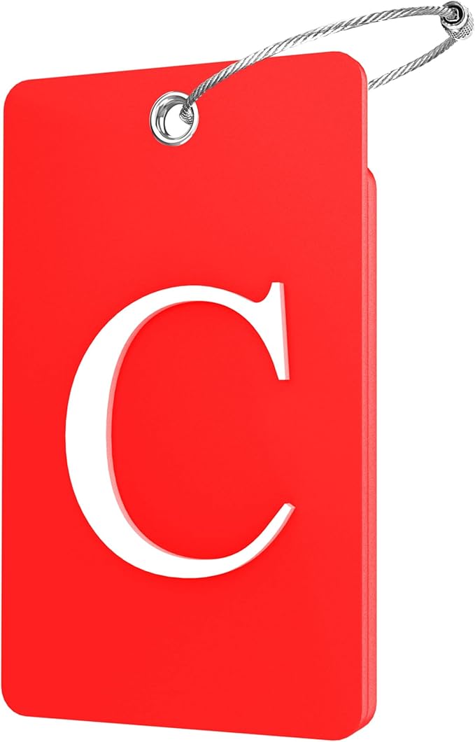Gostwo 2 Pack Luggage Tags for Suitcases, 26 Initial Letter Travel Luggage Baggage Identification Labels ID Tag Fully Bendable Tags with Stainless Steel Loop (Red) (Letter C)