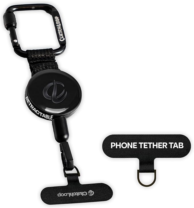 ClutchLoop Anti-Theft Phone Tether - Universal Adhesive Anchor, Retractable Steel Line and Locking Carabiner