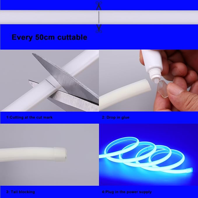BENLUN AC 110V Outdoor COB LED Strip Lights Waterproof 65.6ft 200W | Blue LED Rope Light Super Bright IP65 Flexible Cuttable for Bedroom Garden Commercial House Gaming Room Decor