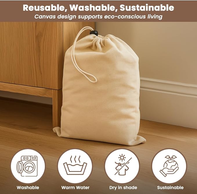 LFH Cotton Shoe Storage Bags with Drawstring, Dustproof Breathable Reusable Organizer, Perfect For Travel, Dorm, Hotel, College, Gym, Easy to Carry, 8"x17" (Pack of 2) - Natural Thanks Giving
