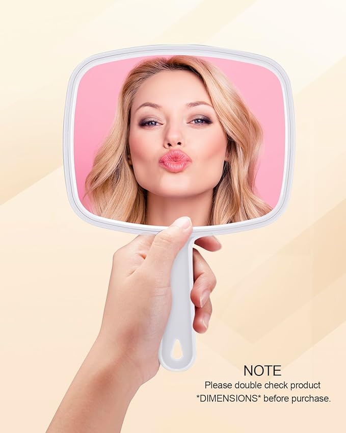 Gladmart Hand Mirror,10.3" L x 7.4" W Handheld Mirror with Handle for Barber Hairdressing,Square White