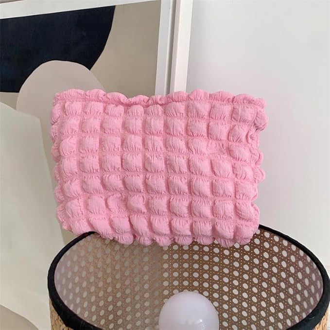 Floral Makeup Bag Large Cotton Zipper Pouch for Purse Travel Canvas Make Up Organizer for Women Cosmetic,Bubble Watermelon Pink