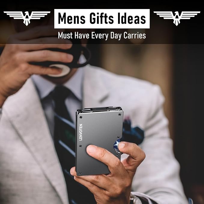 Lenvoten Upgraded Hinged Minimalist Wallet for Men | Slim Metal RFID Blocking Wallet | Credit Card Holder & Money Clip Holds 20 Cards | Premium Scratch-Resistant Finish | Ideal Gift for Men