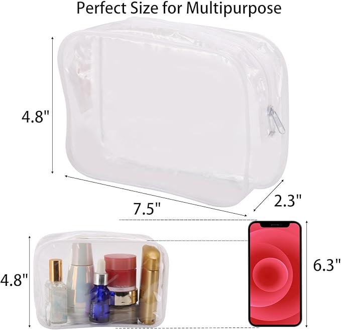 Tbestmax 10 Pcs Clear Cosmetic Bags Small Makeup Bags Portable Waterproof Travel Toiletry Bags Organizer White, 7.5"x 4.8"x 2.3"