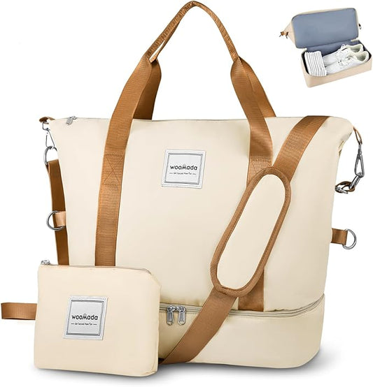 WOOMADA Weekender Bag for Women, Travel Duffel Bags with Shoe Compartment & Wet Pocket, Personal Item Bag for Airlines