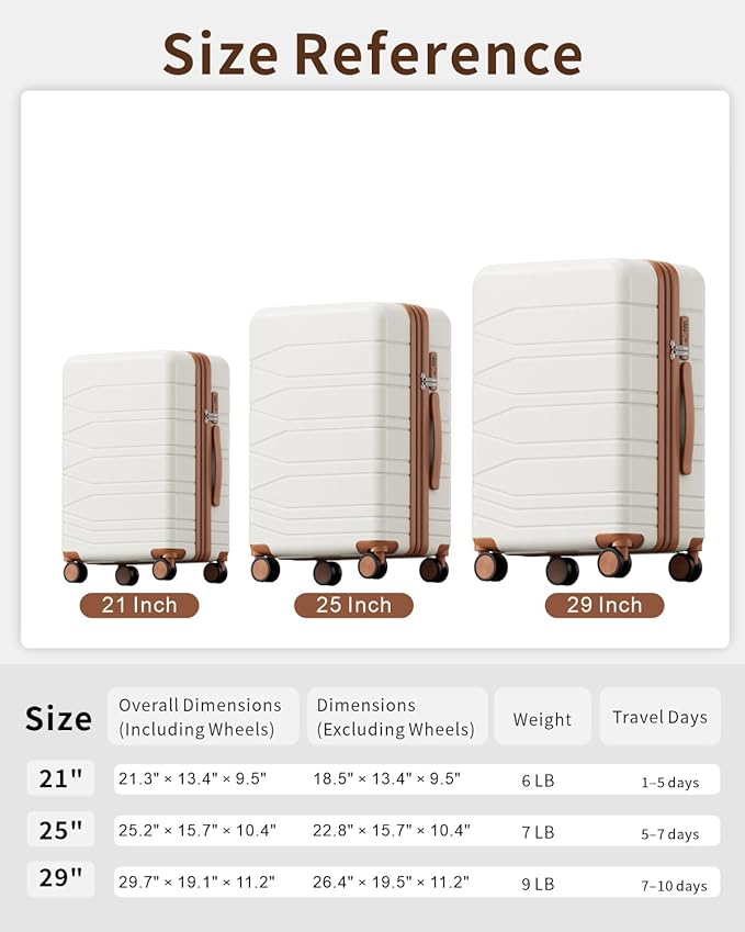 3 Piece Luggage Set, 21/25/29 Inch Expandable Luggage Sets with Spinner Wheels, ABS+PC Hardshell Suitcases, Suitcase Set with YKK Zipper, TSA Lock & 3 Tags