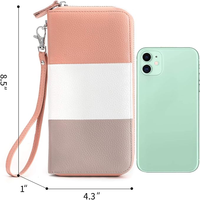 Moflycom Womens Wallet RFID Blocking Genuine Leather Multi Credit Card Large Capacity Zip Around Clutch Travel Purse Wristlet