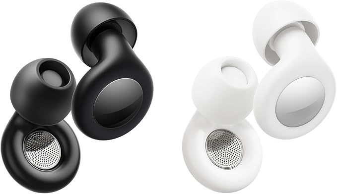 Ear Plugs for Sleeping Noise Cancelling, Reusable Silicone Ear Plugs for Noise Reduction with 8 Ear Tips, Earplugs for Sleep, Concerts, Travel, Snoring (Black + White, One Size)
