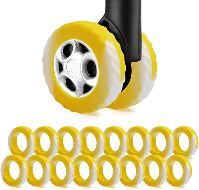 UMUST 16Pcs Luggage Wheel Covers,Silicone Cover for 2-2.4'' Suitcase Spinner Wheel, Upgrade Carry On Luggage Wheels Protector,Essential Travel Accessories (Gradual Yellow)