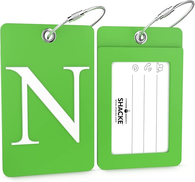Shacke Luggage Tag Initial – Fully Bendable Tag w/Stainless Steel Loop (Letter N)