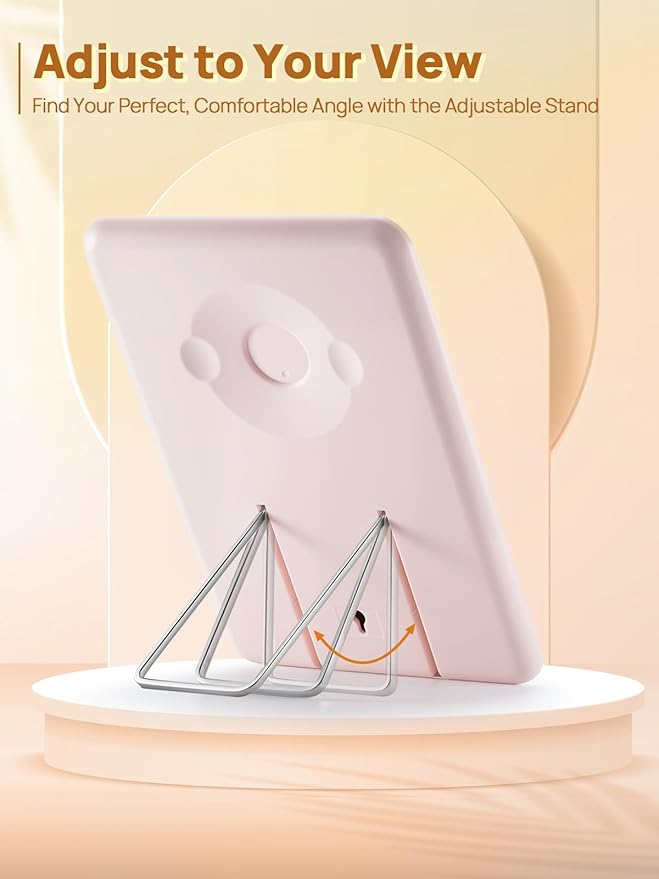OMIRO Makeup Mirror for Desk, 10 x 7 inches Table Mirror with Adjustable Stand and Hanging Hole for Shaving and Travelling, Pink