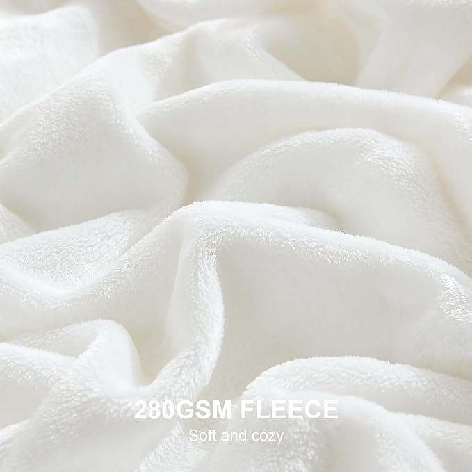 Hansleep Fleece White Blanket King for Bed, Super Soft Flannel Fuzzy King Plush Cozy Blanket for All Seasons, White, King 90x108 Inches