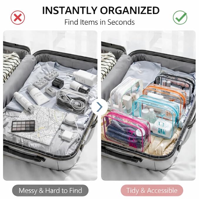 F-color TSA Approved Toiletry Bag 5 Pack Medium - Clear Makeup Bag Travel Quart Size for Women Men, Clear Cosmetic Bag Airport Airline Compliant Carry on Bag, 5 Colors