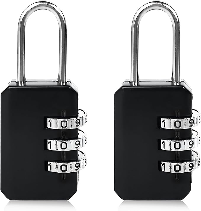 2-Pack Customizable Black Luggage Locks – Set Your Own Combination, Secure Travel Padlocks for Suitcases, Backpacks, and Bags