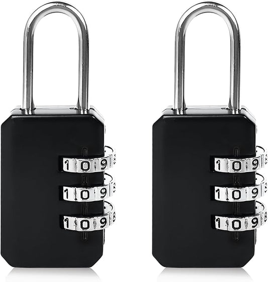 2-Pack Customizable Black Luggage Locks – Set Your Own Combination, Secure Travel Padlocks for Suitcases, Backpacks, and Bags