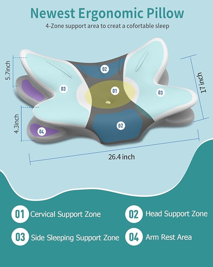 Cervical Neck Pillow for Pain Relief - Ergonomic Pillow Memory Foam Pillows for Sleeping, Cooling Orthopedic Neck Support Pillow, Contour Cervical Pillow Bed Pillow for Back Stomach Sleepers