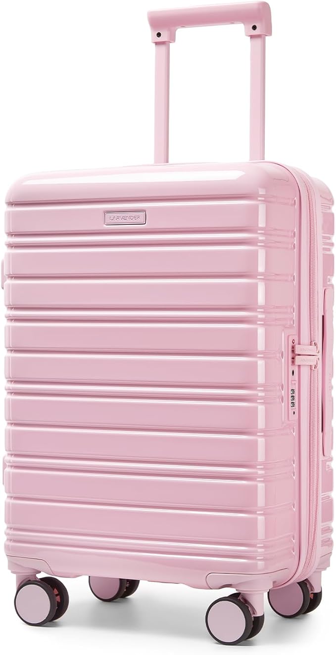 LARVENDER Carry On Luggage 22x14x9 Airline Approved, 20 Inch Expandable PC+ABS Hardside Suitcase Carry On Luggage with Spinner Wheels TSA Lock for Women Men (Pink)