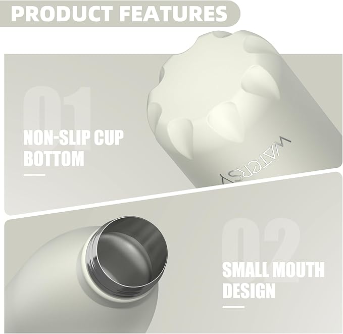 WATERSY Stainless Steel water bottles,17oz/500ml Insulated Water Bottles,Cream White metal water bottle Keeps Drink Cold and Hot,BPA Free kids water bottles for School,Gym,Travel,Sports