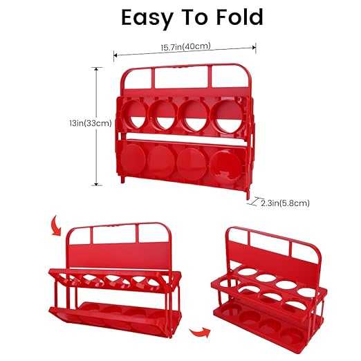 Bodaon 8 Cup Drink Carrier with Handle, Plastic Cup Carriers for Drinks, Drink Holder for Car, Take Out Delivery Drivers Accessories, Portable Foldable Reusable Mobile, Use for Food Delivery Bag, Red