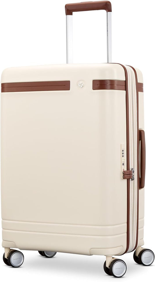Virtuosa Hardside 21 Inch Carry On Luggage - Airline Approved with 360° Spinner Wheels, RightHeight™ Adjustable Handle - Zippered WetPak™ - TSA Lock - Expandable Light Polycarbonate Shell - Off White