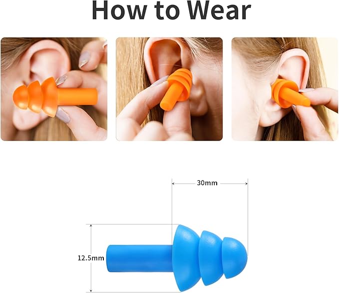 Silicone Earplugs for Swimming, Sleeping, Snoring, Work, Concerts - Noise Cancelling, Reusable Ear Protection, 8 Pairs