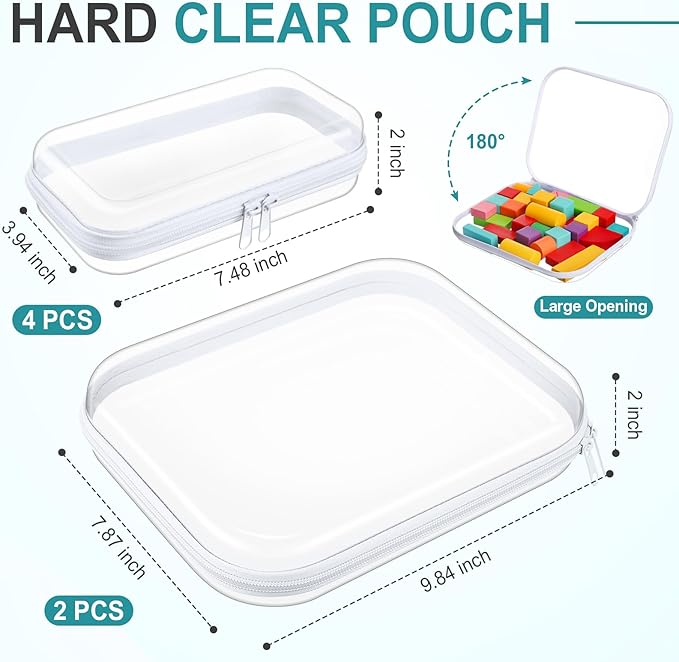 Sanwuta 6 Pcs Clear Hard Zipper Case Plastic Zipper Pouches Transparent Makeup Bag Pencil Case Pouches Toiletry Diaper Bag for Travel Toy Storage Organizer Bins(Clear,Two Sizes)
