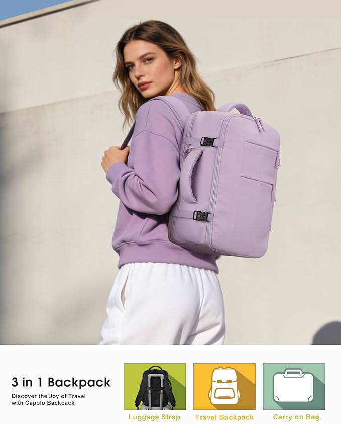 Capolo Travel Backpack for Women Men Waterproof Laptop Backpack Airlines Approved Carry On Backpack Bag Computer Bookbag for Business, Work, Traveling Fits 17 Inch Laptop(Purple)