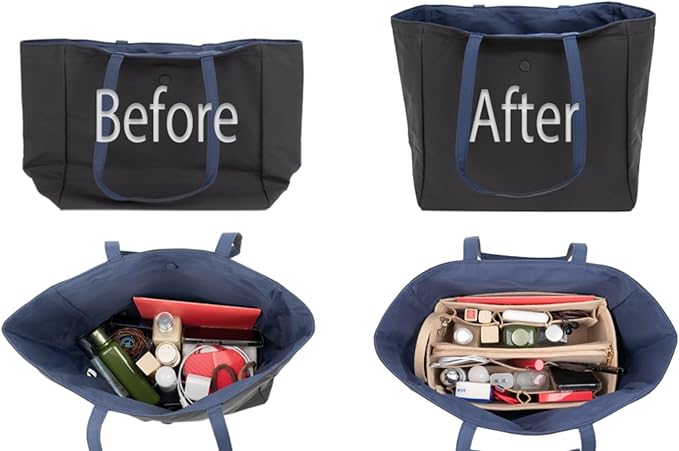 DailyPlus Purse Organizer Insert with Zipper & Key Chain Felt Bag Organizer for Tote Purse Handbag Brown Medium