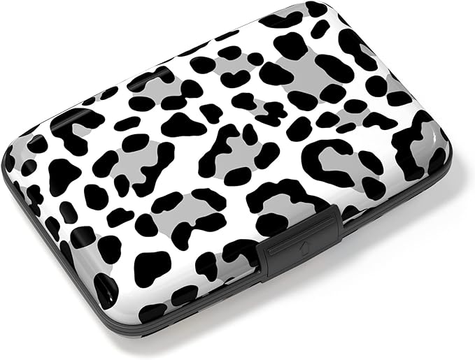 Credit Card Holder, Mini Aluminum Card Wallet RFID Blocking Slim Metal Hard Card Case for Women Men, White Leopard