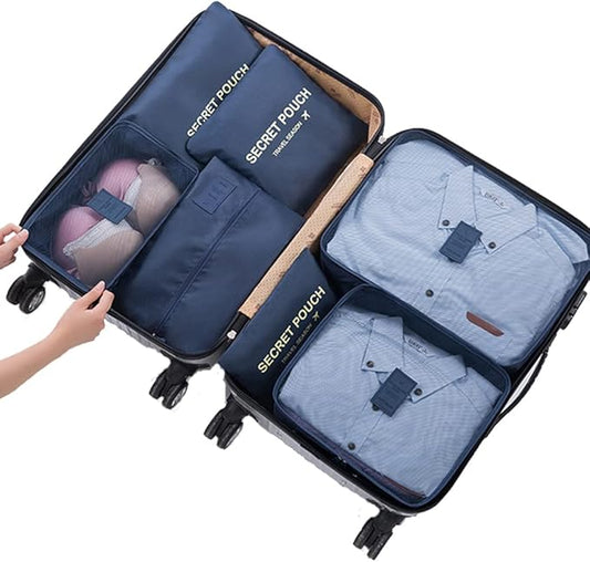 7 Set Packing Cubes Packing Organizers for Suitcase Travel Luggage Organizers with Shoes Bag for Suitcase Travel Accessories, Navy Blue