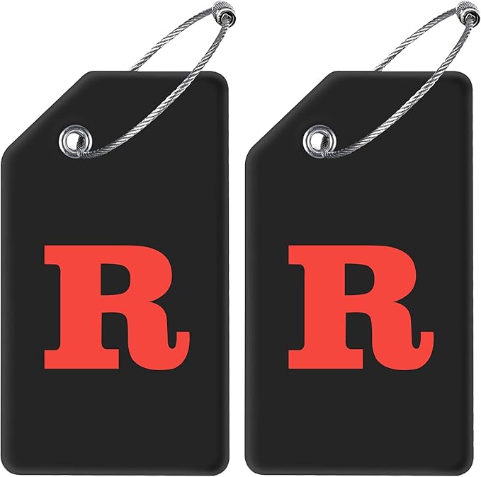 Gostwo 2 Pack Silicone Luggage Tags for Suitcases, 26 Initial Letter Baggage Labels Handbag School Bag Suitcase Instrument Tag with Stainless Steel Loop(Black)(Letter R)