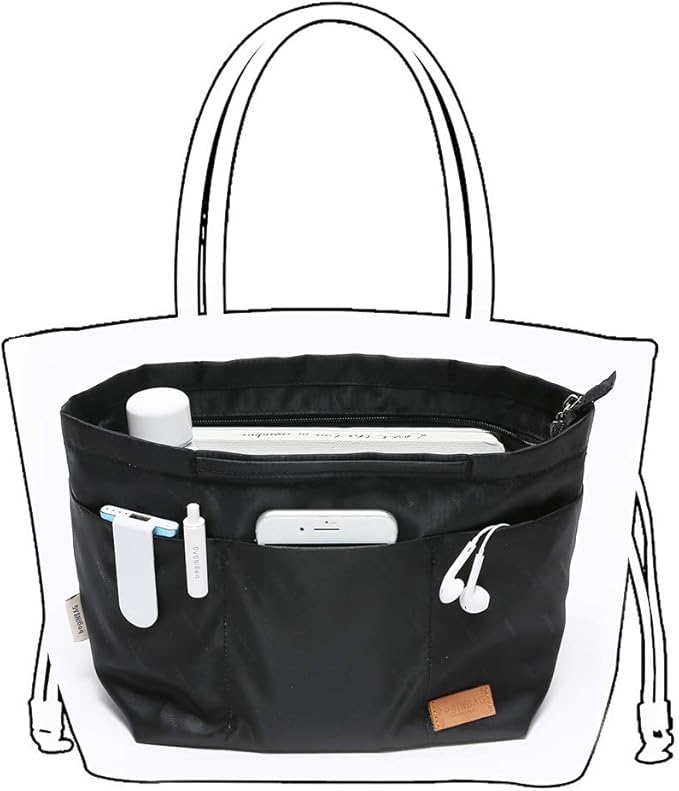iN. Multi-Pocket Travel Handbag Organizer Insert Large for Tote Bag Purse Liner Insert Organizer with Handles (Large, Black)