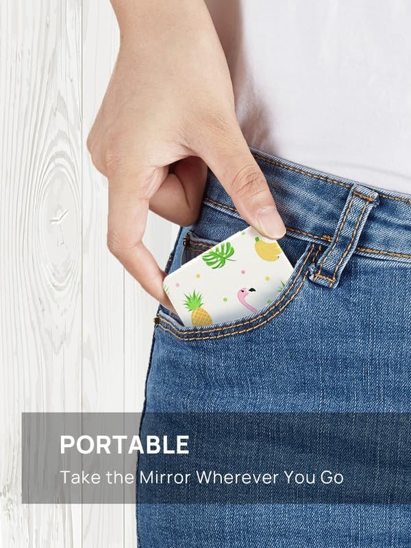 OMIRO 1X/3X Magnifying Mirror, Unique Painting Compact Mirror with Classical PU Leather, 2.4" W x 3.4" L (Flamingo and Tropical Print)