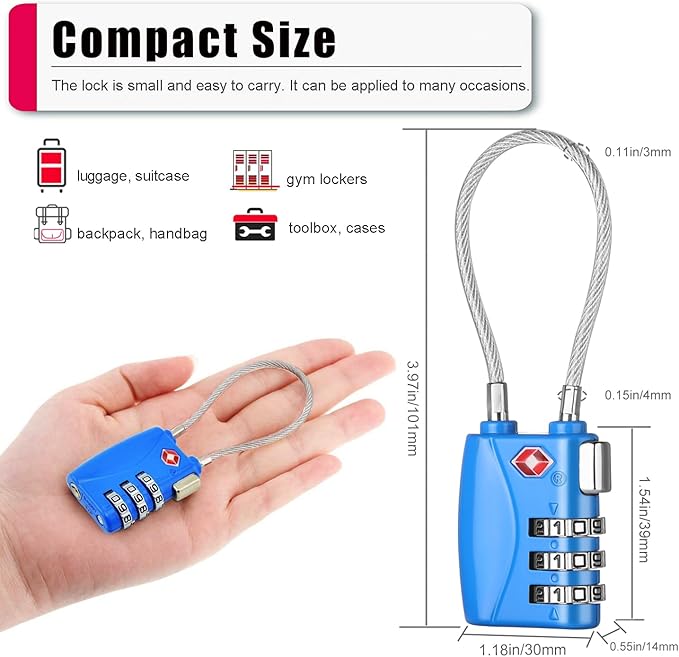 ZHEGE TSA Wire Lock for Travel, Luggage, Suitcase, Baggage, Backpack, Pistol Case (Blue)