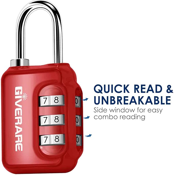 GIVERARE 2 Pack Combination Lock, 3-Digit Padlock Keyless, Resettable Luggage Locks for Backpack, Gym & School&Employee Locker,Weatherproof Travel Lock for Fence, Backyard Gate, Hasp, Case-Blue+Red