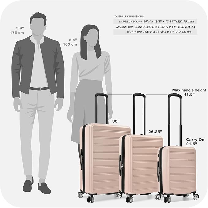 Travel Select Snowcreek Hardside Expandable Spinner Luggage Set w/USB Port, Pink, 3-Piece