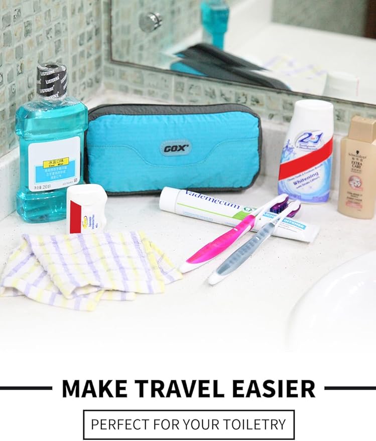 GOX Travel Small Toiletry Bag for Men Nylon Dopp Kit Medicine Bag Travel Organizer Pouch Shave Kits for Teens Toiletry Essentials Bathroom Compact (Turquoise, 7.9 * 3.7 * 2 Inches)