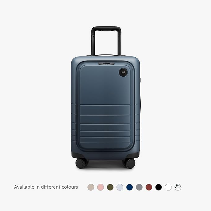 Monos Carry-On Pro Plus Luggage (23"), Hardside Spinner Suitcase with TSA Lock & Front Pocket, Airline Approved, Ocean Blue