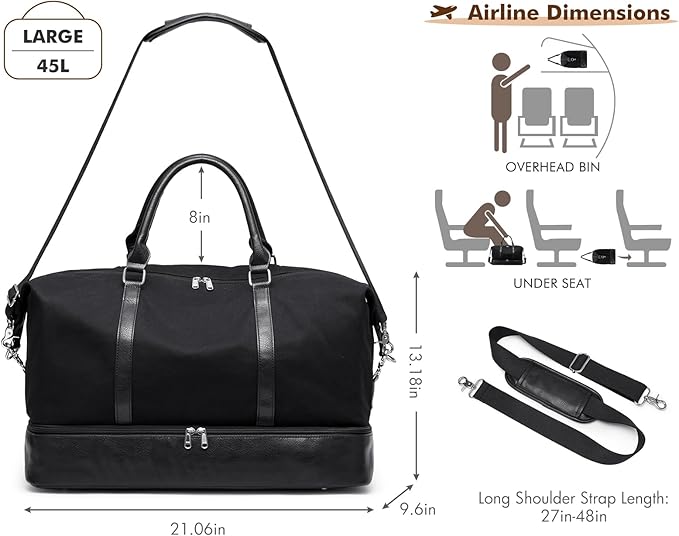 S-ZONE Weekender Bags for Women and Men Travel Duffel Bags with Shoe Compartment Overnight Carry on Duffle Tote Bag
