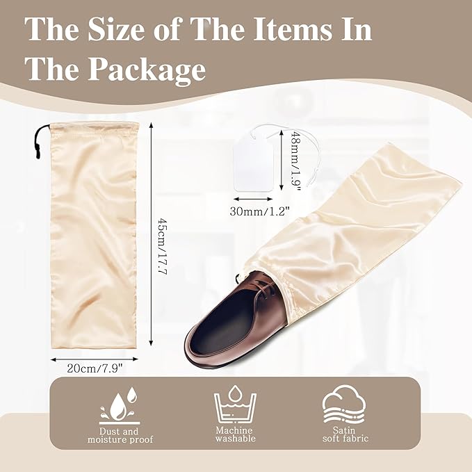 Ersmak 6 Pack Shoe Bags for Travel - Satin Shoe Bag with Drawstring - Beige Shoe Storage Bags for Protecting Storage Shoes - 17.7 x 7.9 In
