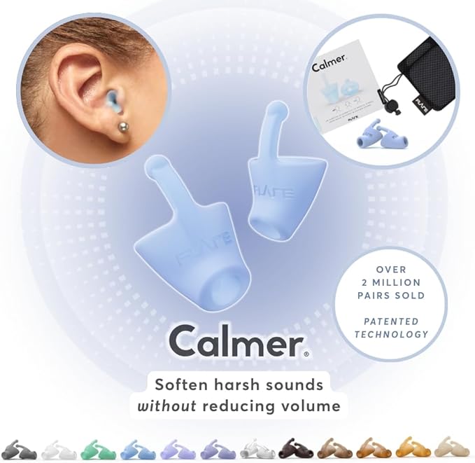 Flare Calmer | Ear Plugs Alternative | Daily Noise Relief | Sound Sensitivity | Stress Relief | No Muffling | Improve Wellbeing | Comfy, Reusable, Soft Silicone Earplugs | Soft Blue