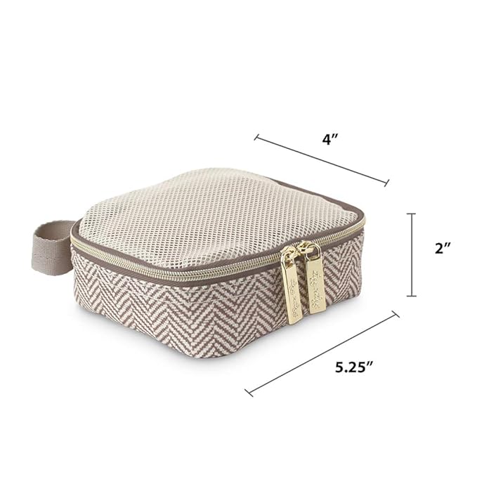 Itzy Ritzy Packing Cubes for Travel – Set of 3 Packing Cubes or Travel Organizers – Each Cube Features a Mesh Top, Double Zippers and a Fabric Handle (Taupe)