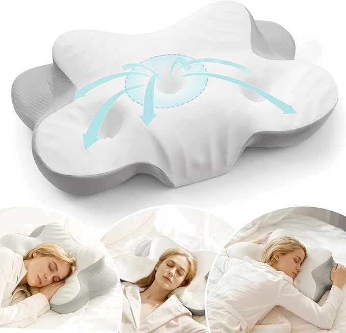 Cervical Pillow for Neck and Shoulder, Ergonomic Memory Foam Pillows for Sleeping, Dual Ear Relief Zone Contour Pillow,Support Pillow for Side Back Stomach Sleepers(White)