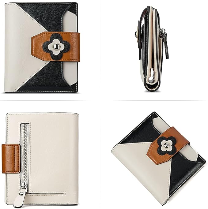 BOSTANTEN Women Leather Wallet RFID Blocking Small Bifold Zipper Pocket Wallet Card Case Purse with ID Window
