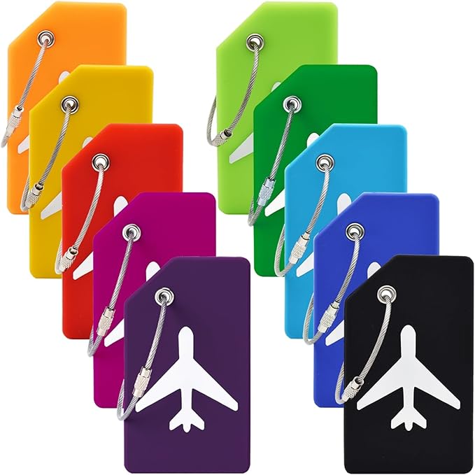 10 Pack Silicone Luggage Tag for Suitcases with Stainless Loop, Privacy Protection Travel Bag Tags Perfect to Quickly Spot Baggage Handbag (Multicolour)