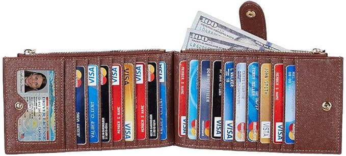 Travelambo RFID Wallet Women Large Size Bifold Multi Card Wallet Case with Zipper Pocke Credit Card Holder for Women